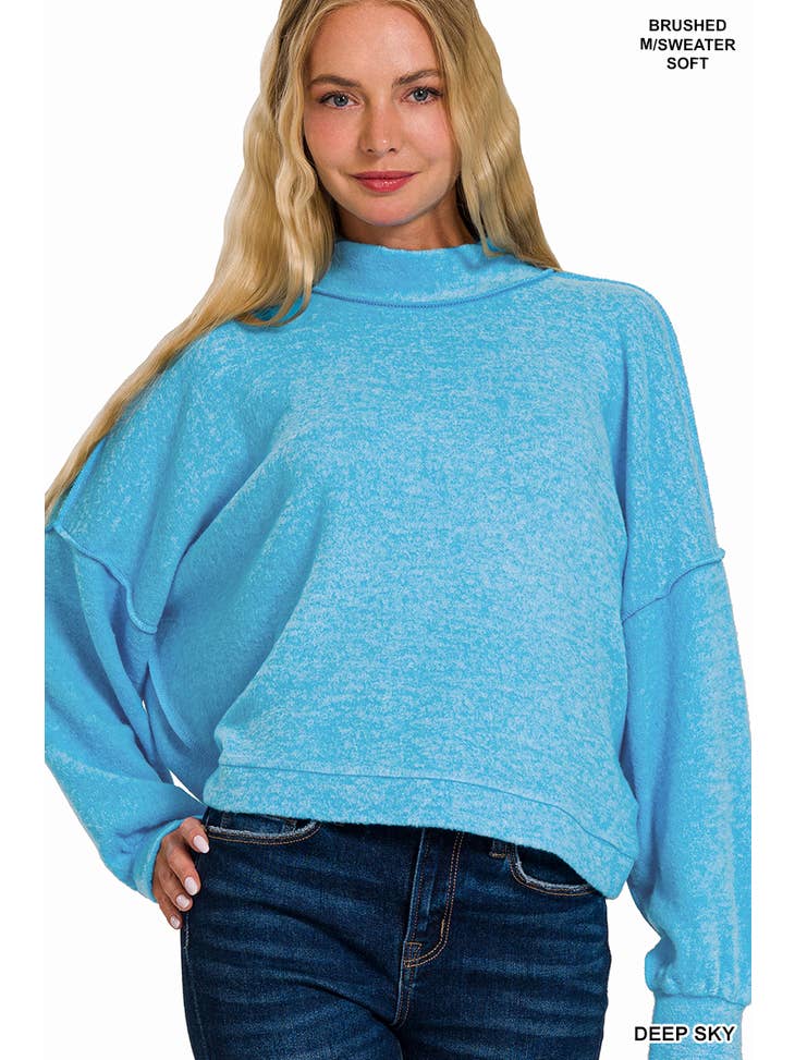 Anna Brushed Melange Hacci Sweater Deep Sky Blue
