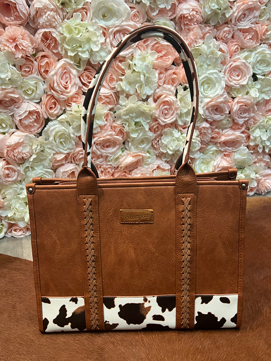 Wrangler Whipstitch Patchwork Tote Large - Brown Cow
