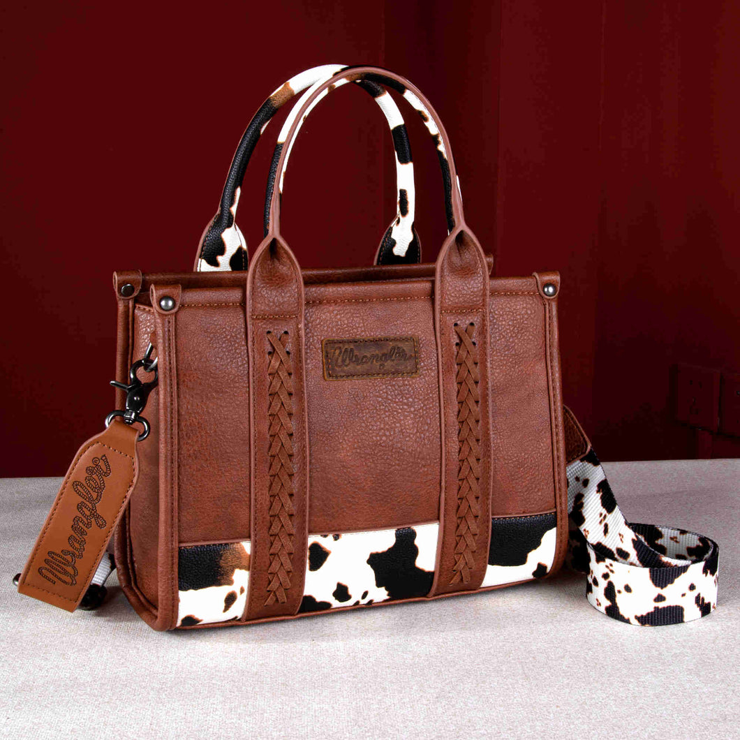 Wrangler Whipstitch Patchwork Crossbody Tote Brown Cow