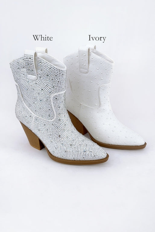 Bedazzled Cowboy Boot White