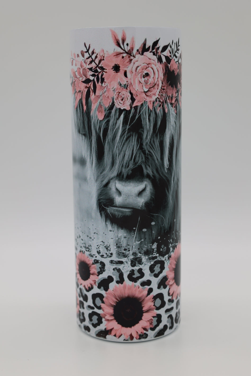Highland Cow Pink Flowers Tumbler