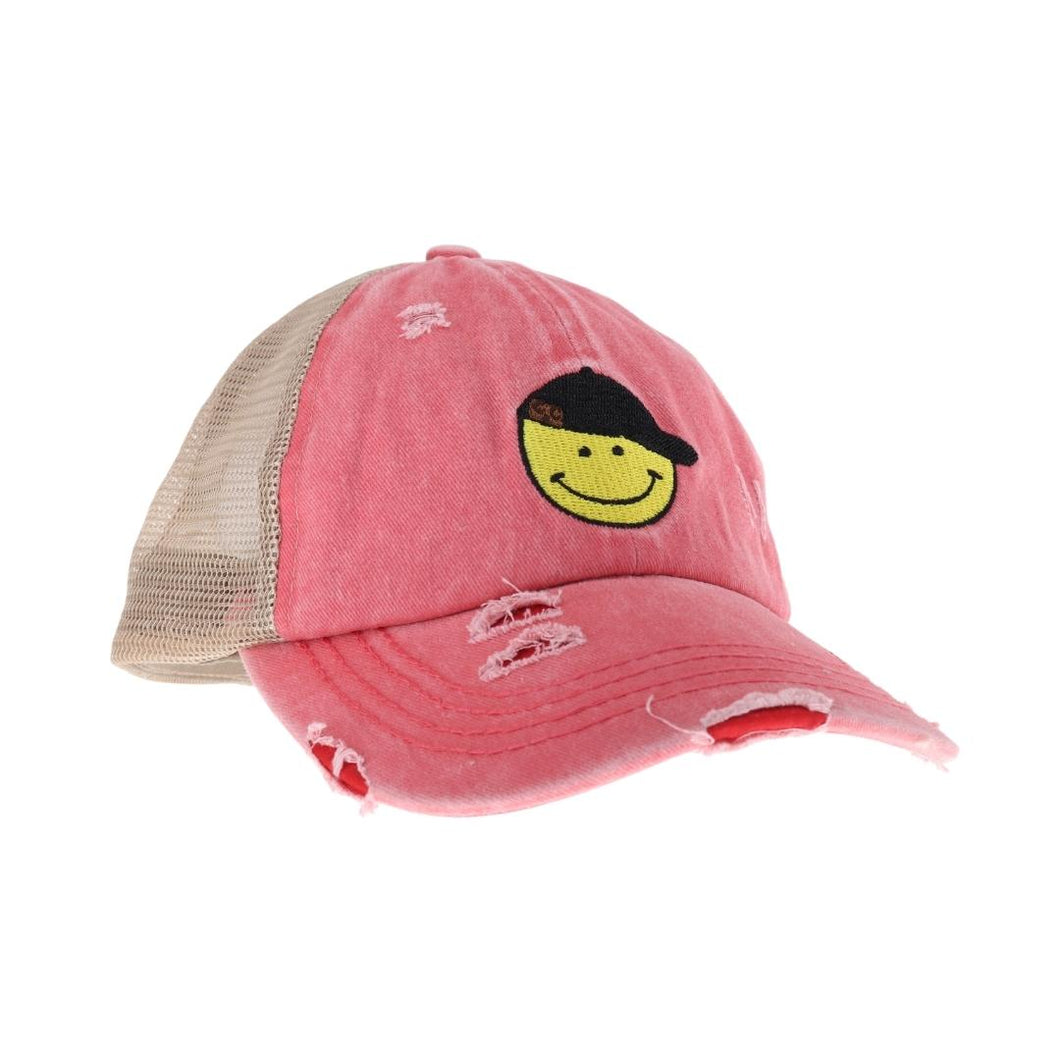 Smiley Face Embroidered Ball Cap
