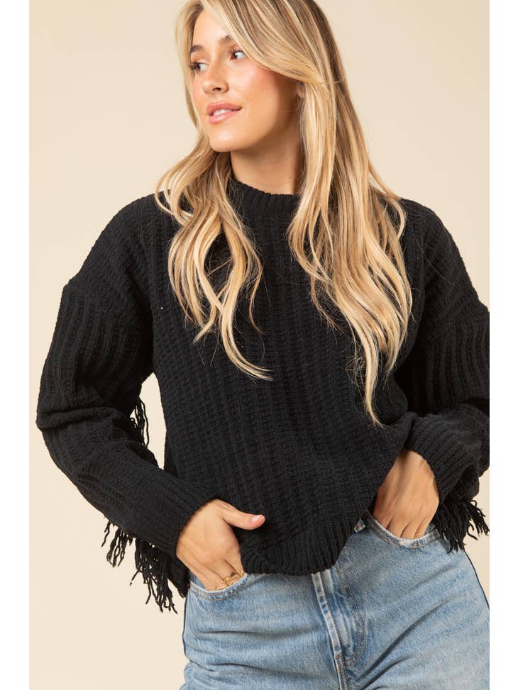 Sadie Fringe Sweater Black