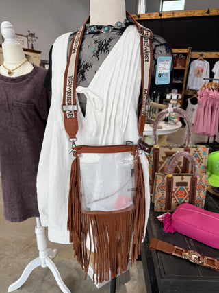 Montana West Western Fringe Clear Stadium Crossbody Bag