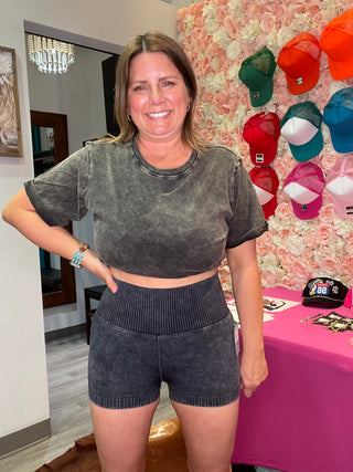 Jacey Washed Seamless High Waisted Shorts Black