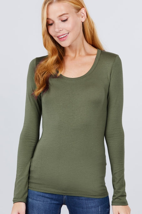 Luna Long Sleeve Scoop Neck Top Olive