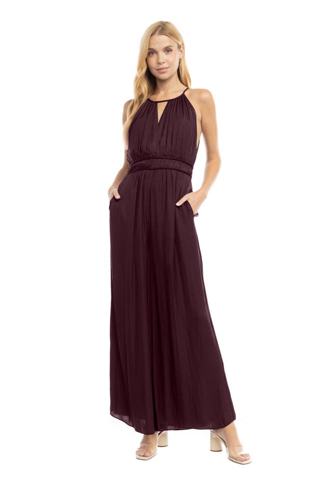 Dolly Strappy Wide Leg Jumpsuit Sangria