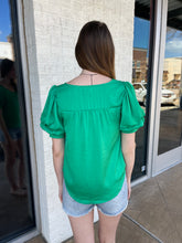 Load image into Gallery viewer, Claire Balloon Sleeve V Neck Blouse Green
