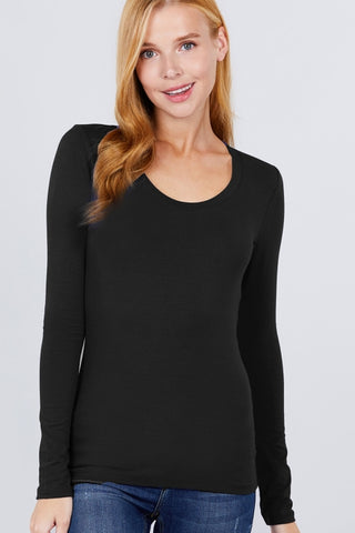 Luna Long Sleeve Scoop Neck Top Black