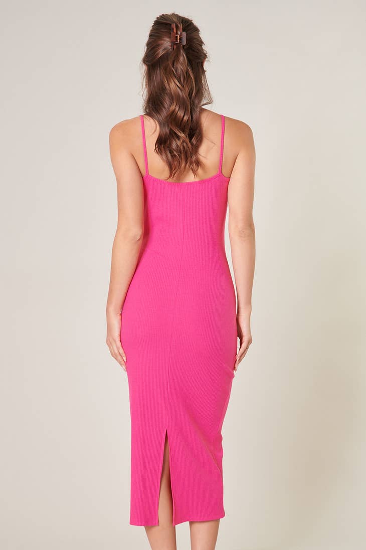 Kingston Ribbed Knit Cami Midi Dress FUCHSIA / L by Sugarlips Kingston Ribbed Knit Cami Midi Dress FUCHSIA / L by Sugarlips