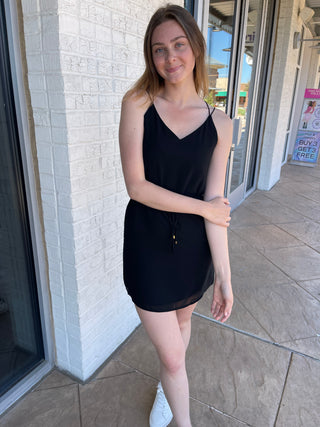 Rosa V-Neck Strappy Cross Back Dress Black