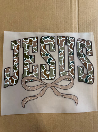 Camo Jesus Bow DTF Print