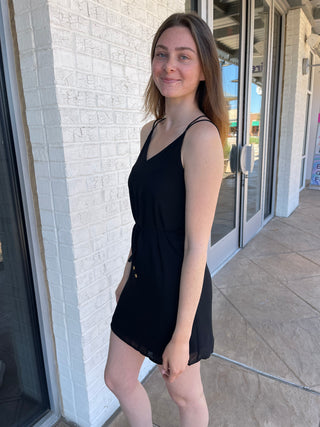 Rosa V-Neck Strappy Cross Back Dress Black