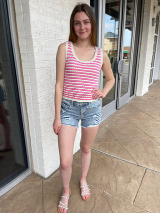 Meredith Striped Knit Top Pink