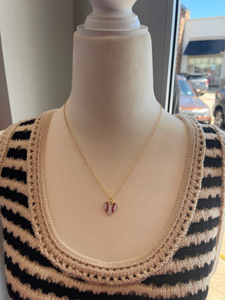 Necklace with Heart Baseball Charm Plated Gold 18"