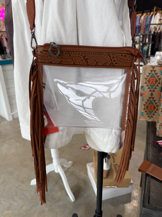 Montana West Western Fringe Clear Stadium Crossbody Bag Tooled