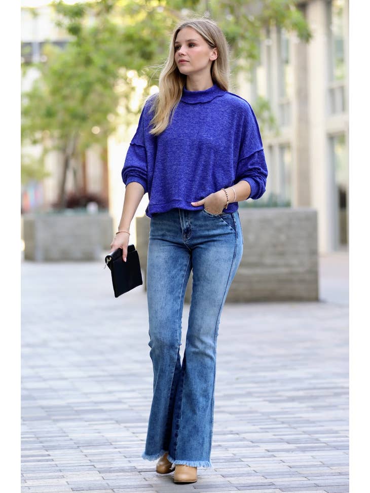 Anna Brushed Melange Hacci Sweater Bright Blue