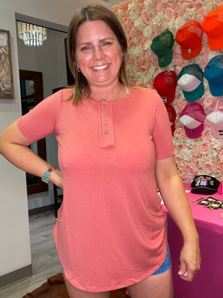 Henley Button Top Rose