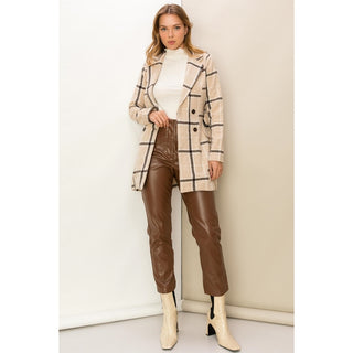 Aria Plaid Belted Coat Brown