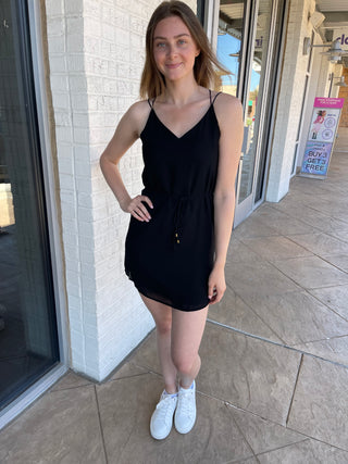 Rosa V-Neck Strappy Cross Back Dress Black