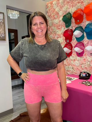 Jacey Washed Seamless High Waisted Shorts Coral Fuchsia