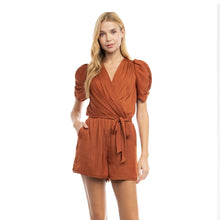 Load image into Gallery viewer, Lacie Ruched V Neck Romper Rust
