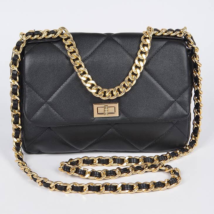 Quilted Faux Leather Clutch Black