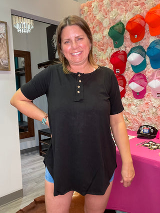 Henley Button Top Black