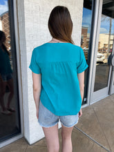 Load image into Gallery viewer, Casey Floral Lace Woven Top Turquoise

