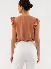 Load image into Gallery viewer, Tara Split Neck Ruffle Sleeve Top
