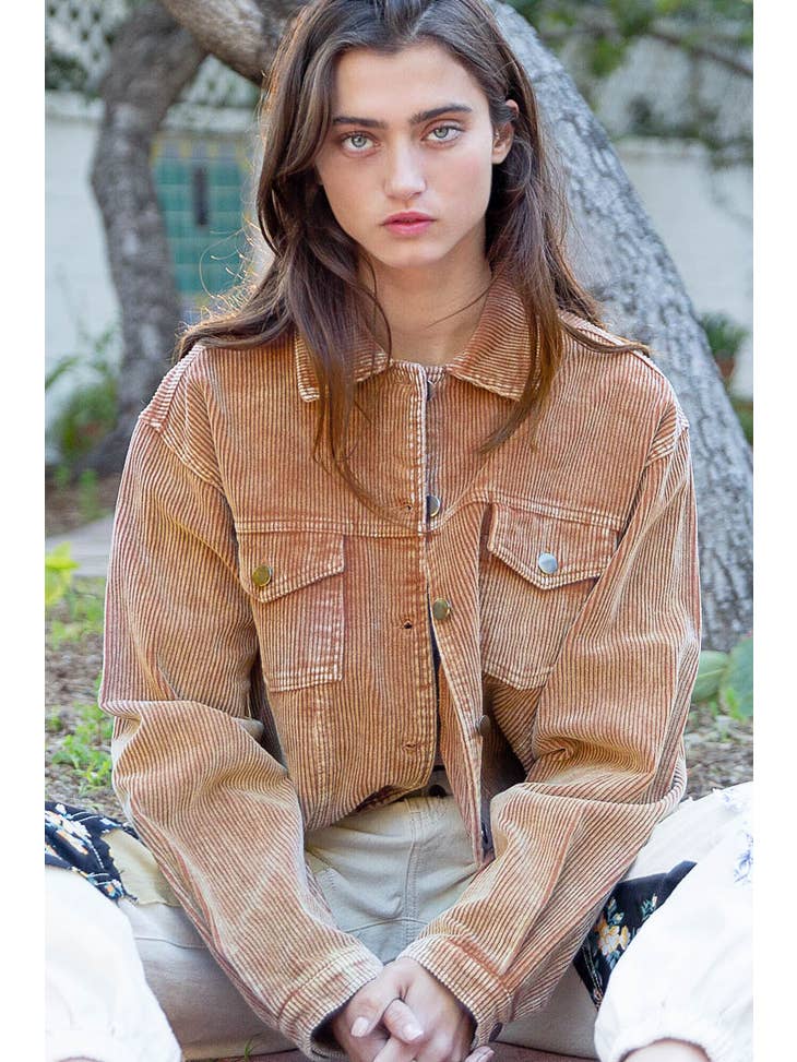 Distressed Hem Corduroy Jacket Brown