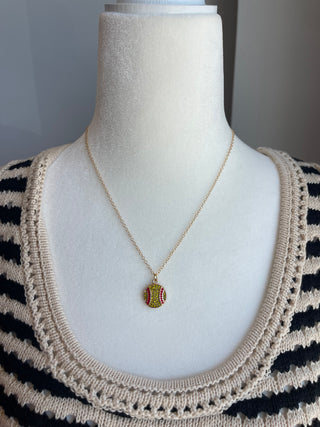 Necklace with Softball Charm Plated Gold 18"