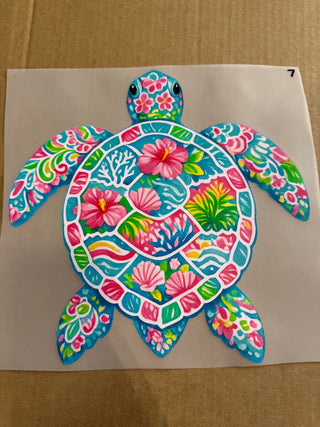 Floral Sea Turtle DTF Print