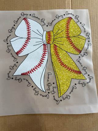 Baseball softball game day bow DTF Print