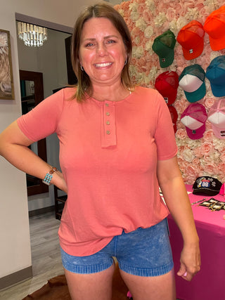 Henley Button Top Rose