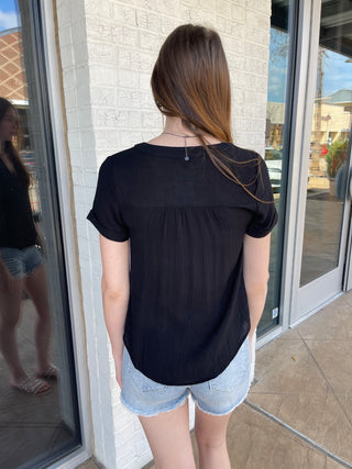 Casey Floral Lace Woven Top Black