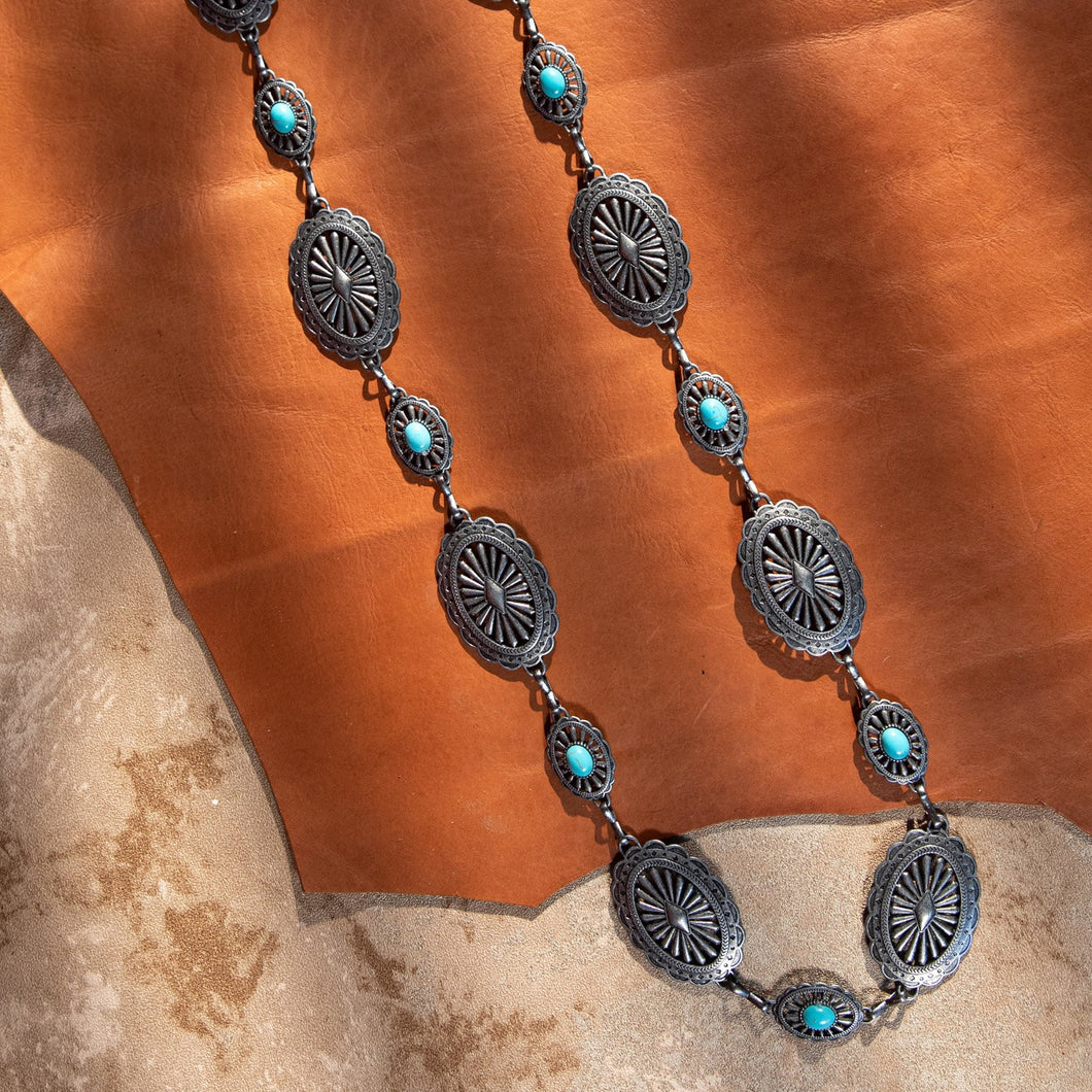 Western Oval Stone Concho Link Chain Belt Turquoise