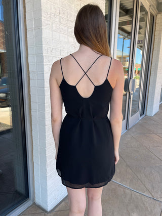 Rosa V-Neck Strappy Cross Back Dress Black