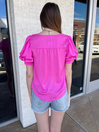 Claire Balloon Sleeve V Neck Blouse Pink