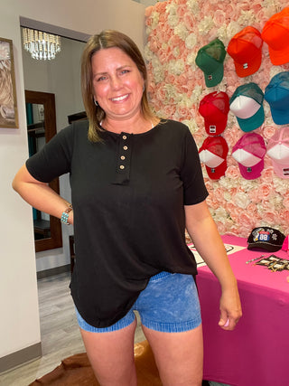 Henley Button Top Black