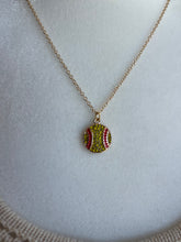 Load image into Gallery viewer, Necklace with Softball Charm Plated Gold 18&quot;
