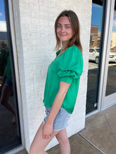 Load image into Gallery viewer, Claire Balloon Sleeve V Neck Blouse Green
