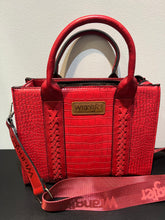 Load image into Gallery viewer, Wrangler Whipstitch Patchwork Crossbody Tote Red Gator
