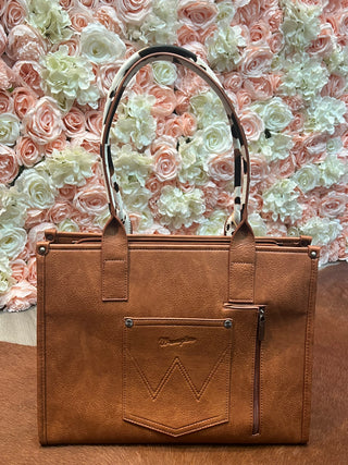 Wrangler Whipstitch Patchwork Tote Large - Brown Cow