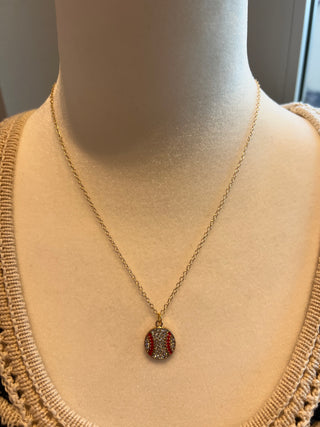 Necklace with Baseball Charm Plated Gold 18"
