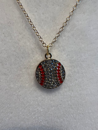 Necklace with Baseball Charm Plated Gold 18"