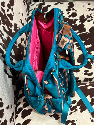 Wrangler Aztec Printed Callie Backpack - Turquoise