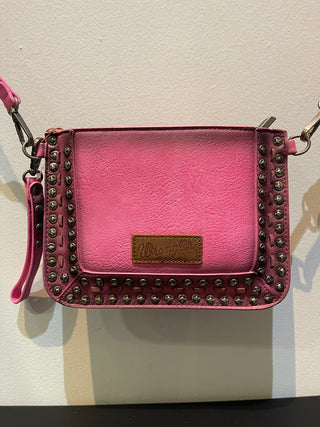 Wrangler Rivets Studded Wristlet/ Crossbody - Hot Pink