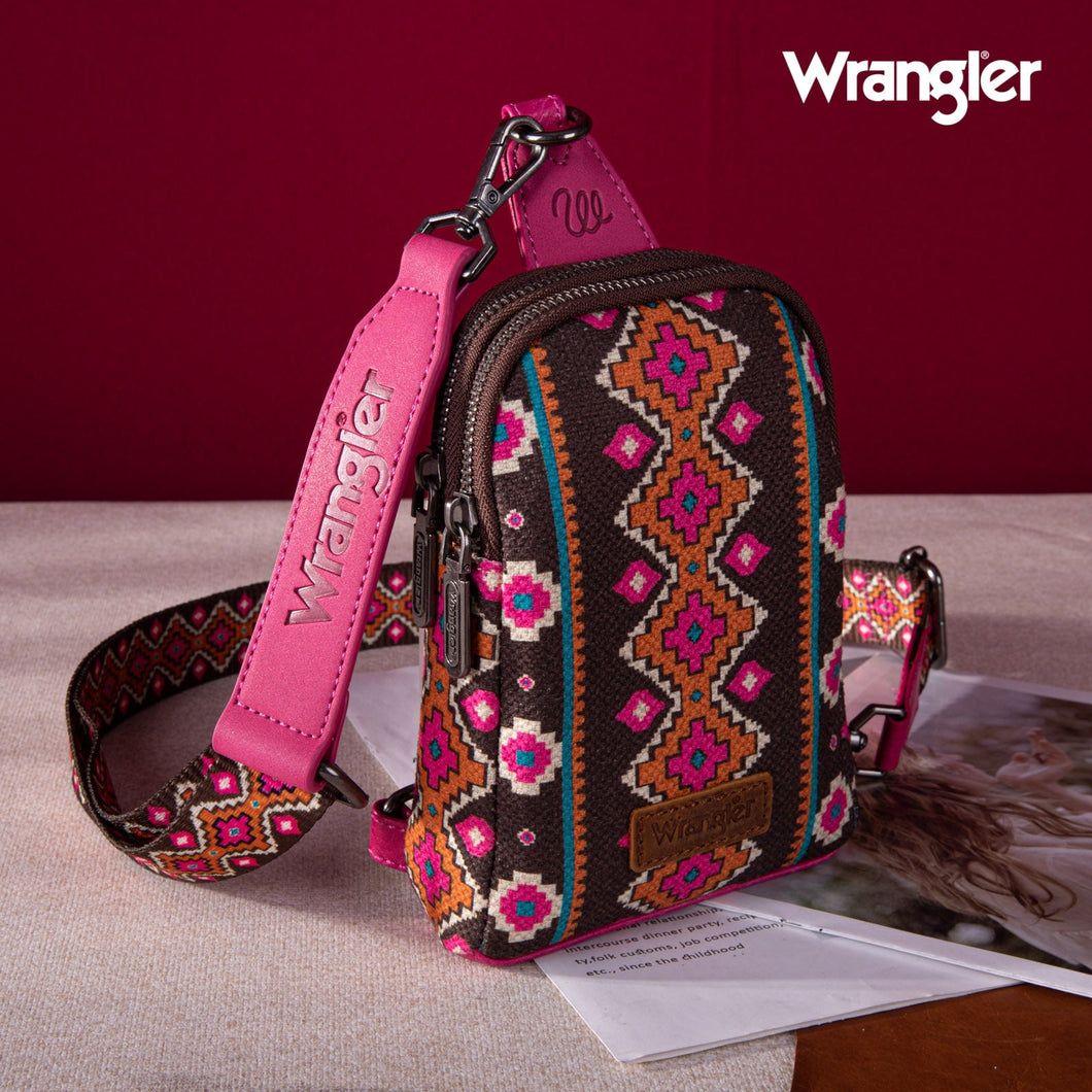 Wrangler Aztec Print Crossbody Sling Chest Bag - Hot Pink