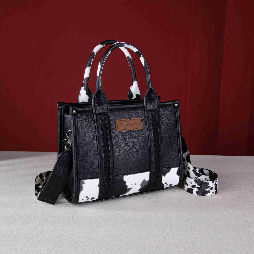 Wrangler Whipstitch Patchwork Crossbody Tote BLK Cow